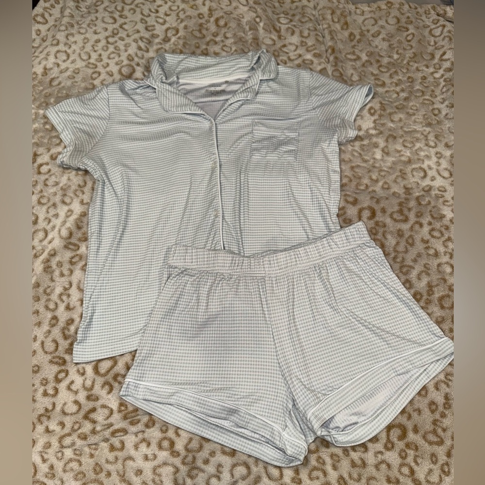Women's White and Blue Pajama Set